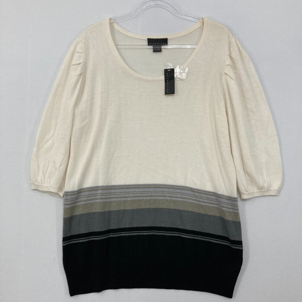 NEW Attention‎ size XL Cream Black Light Knit Puff Sleeve Chic Feminine Top